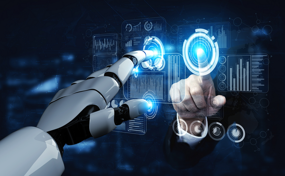 Artificial intelligence in work to help maximize efficiency in company.AI technology to solve some tasks more easily.
